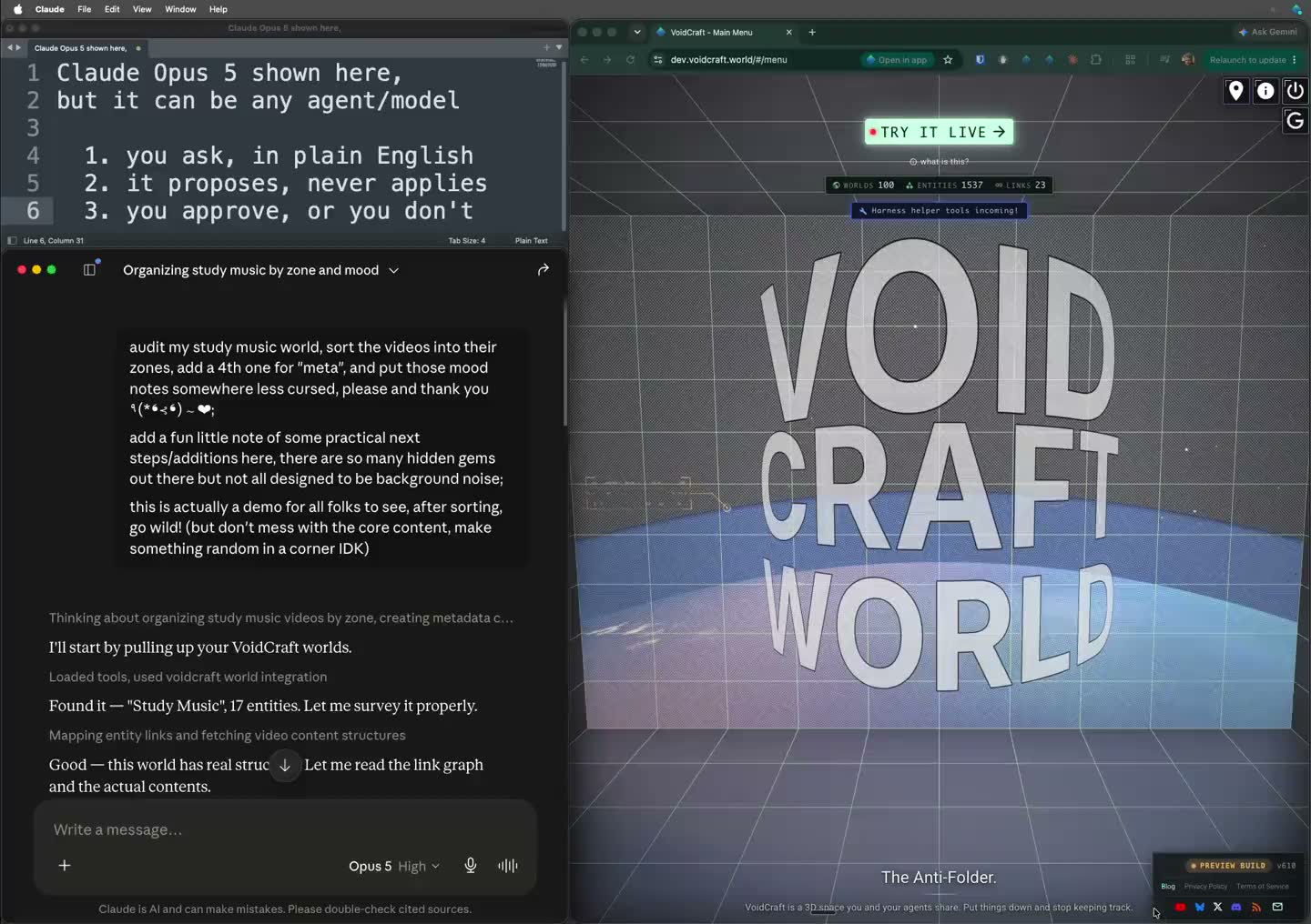 A change request from an agent waiting to be approved in a 3D world